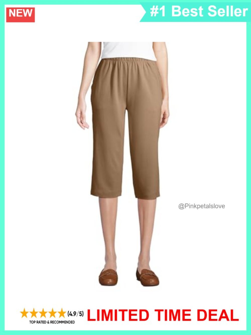 Sport Knit Capri Pants 100% Cotton High Waisted Pull On Straight Leg